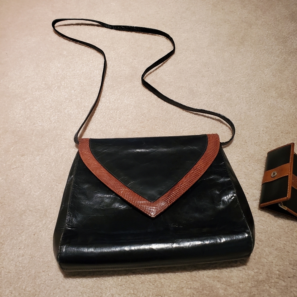 VTG Stuart Weitzman Bag + Cheval Coin Purse Key Chain Blk Brown